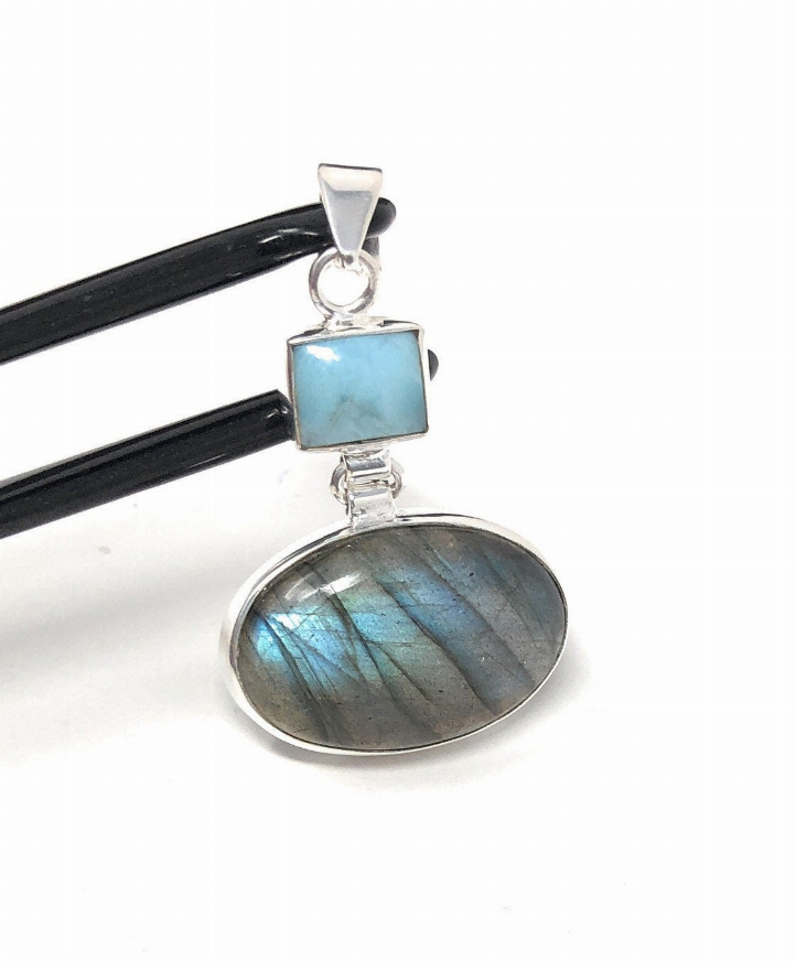 Labradorite Pendant, Larimar Pendant, Gemstone Pendant, Gemstone Jewelry, Sterling Silver Pendant, Bohemian Jewelry,  Pendant