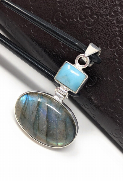 Labradorite Pendant, Larimar Pendant, Gemstone Pendant, Gemstone Jewelry, Sterling Silver Pendant, Bohemian Jewelry,  Pendant