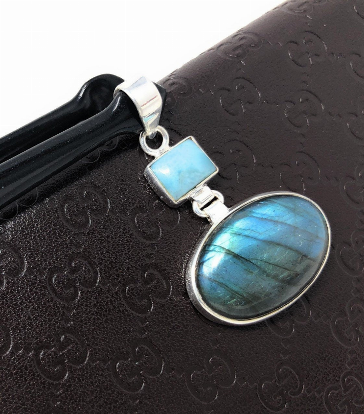 Labradorite Pendant, Larimar Pendant, Gemstone Pendant, Gemstone Jewelry, Sterling Silver Pendant, Bohemian Jewelry,  Pendant