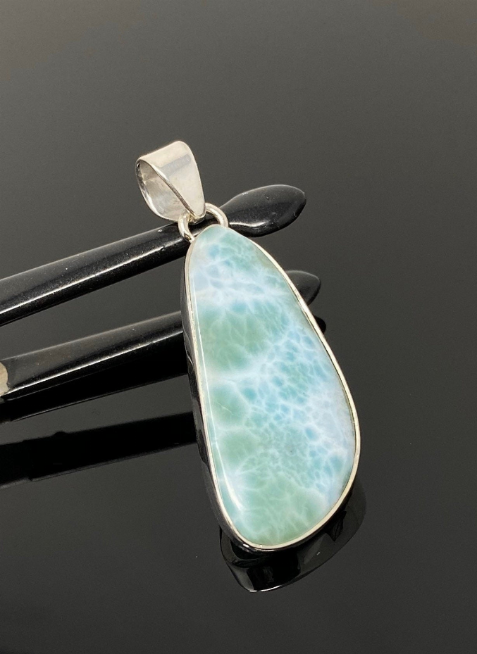 Larimar Pendant, Gemstone Pendant, Bohemian Jewelry, Sterling Silver Pendant, Natural Gemstone Pendant, 51.5 X 18.45mm