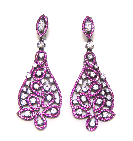 Simulated Diamond Ruby Dangle Earrings, , 925 Sterling Silver, Black Gold