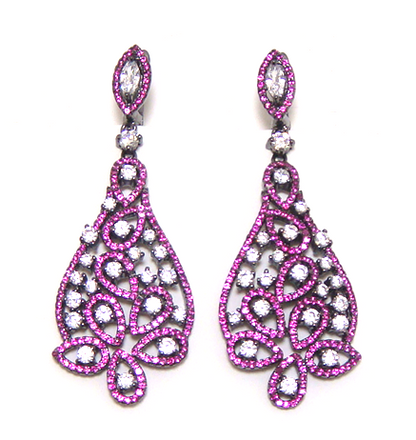 Simulated Diamond Ruby Dangle Earrings, , 925 Sterling Silver, Black Gold