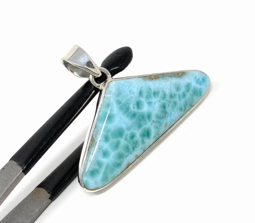 Larimar Pendant, Gemstone Pendant, Bohemian Jewelry, Sterling Silver Pendant, Natural Gemstone Pendant, 34mm X 46.45mm