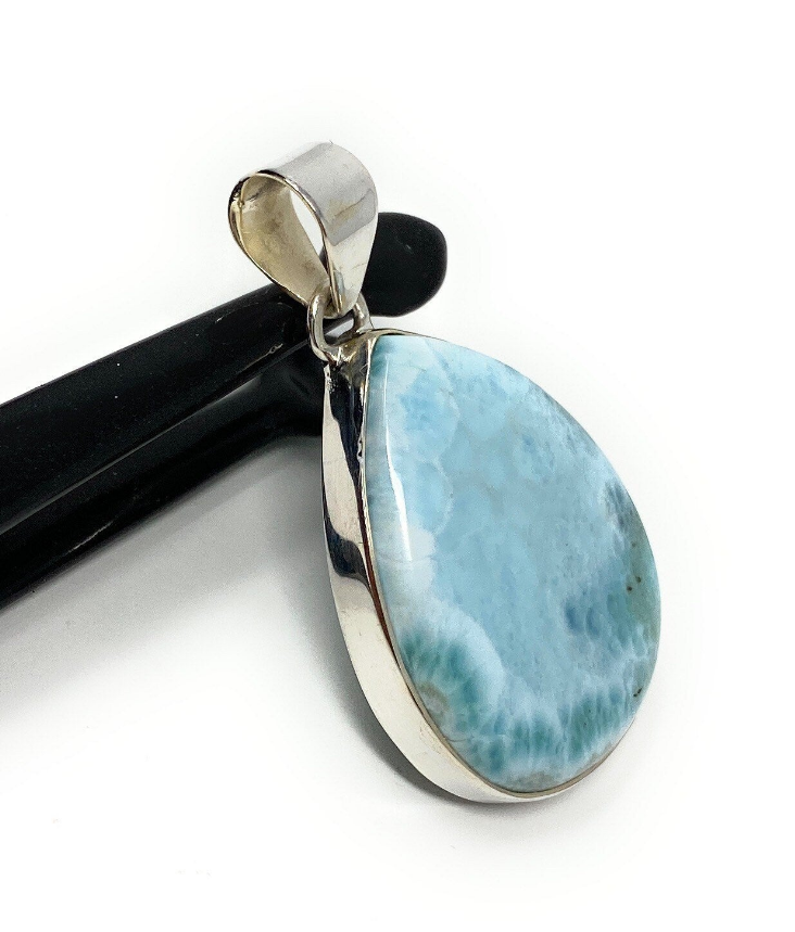 Larimar Pendant, Gemstone Pendant, Bohemian Jewelry, Sterling Silver Pendant, Natural Gemstone Pendant, 46mm X 26.75mm