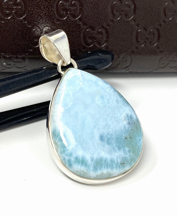 Larimar Pendant, Gemstone Pendant, Bohemian Jewelry, Sterling Silver Pendant, Natural Gemstone Pendant, 46mm X 26.75mm