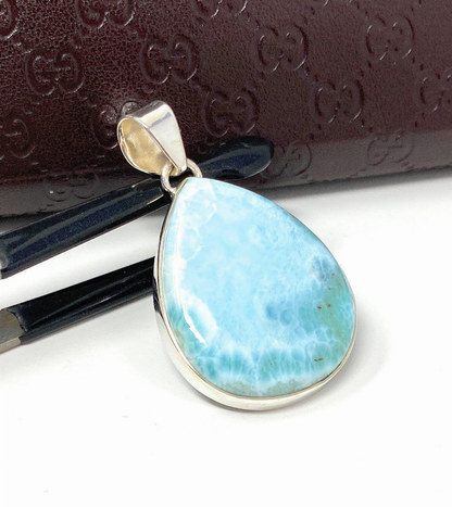 Larimar Pendant, Gemstone Pendant, Bohemian Jewelry, Sterling Silver Pendant, Natural Gemstone Pendant, 46mm X 26.75mm