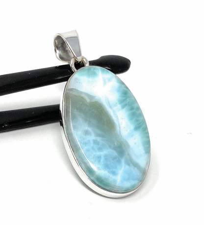 Natural Larimar Pendant, Sterling Silver Gemstone Jewelry,  DIY Pendants Jewelry Supplies, Gifts for Her, 49mm X 23.35mm