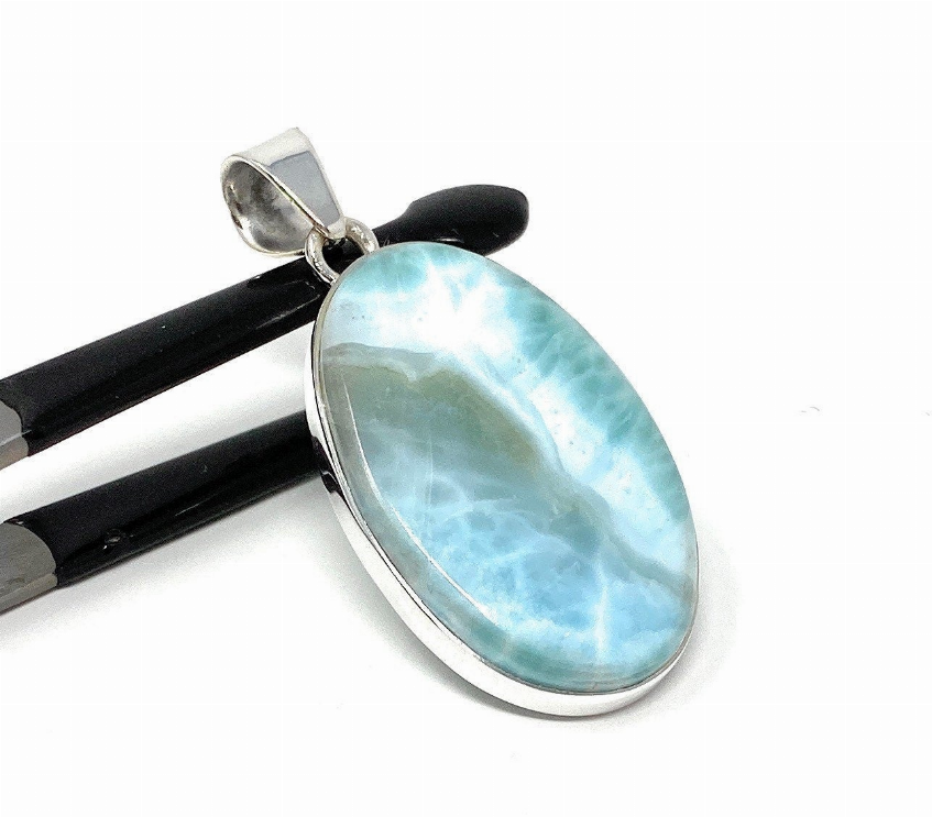 Natural Larimar Pendant, Sterling Silver Gemstone Jewelry,  DIY Pendants Jewelry Supplies, Gifts for Her, 49mm X 23.35mm