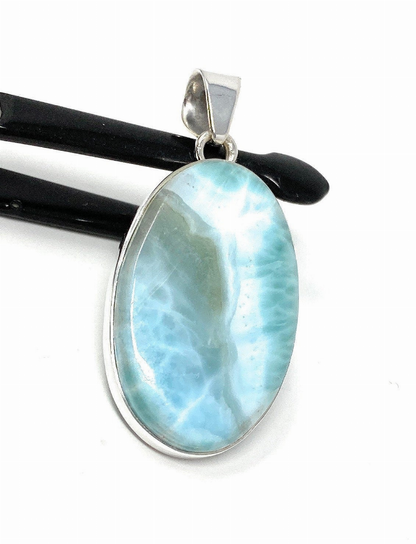 Natural Larimar Pendant, Sterling Silver Gemstone Jewelry,  DIY Pendants Jewelry Supplies, Gifts for Her, 49mm X 23.35mm