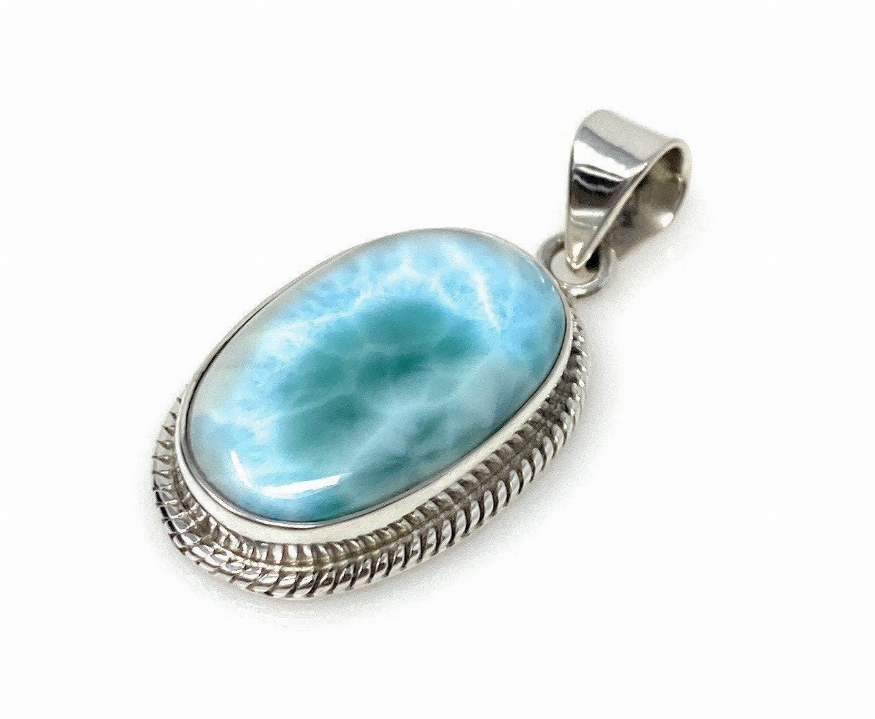 Natural Larimar Gemstone Pendant, Bohemian Jewelry, Sterling Silver Pendant, Gifts for Her, 1.65" x 0.80"