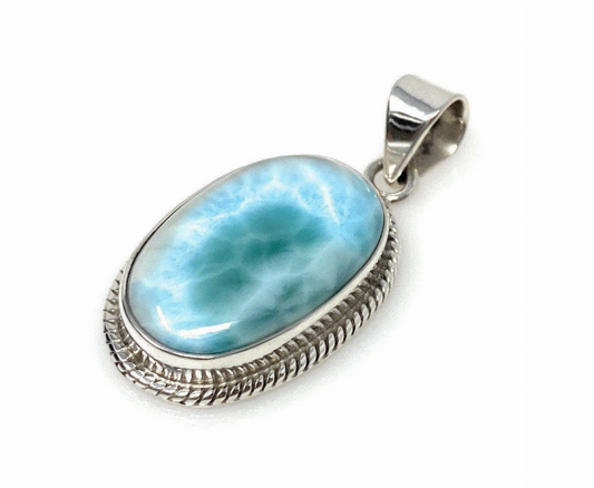 Natural Larimar Gemstone Pendant, Bohemian Jewelry, Sterling Silver Pendant, Gifts for Her, 1.65" x 0.80"