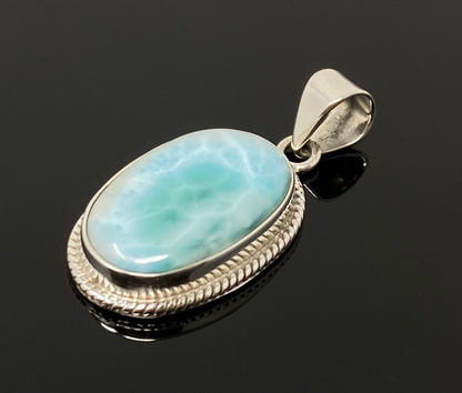 Natural Larimar Gemstone Pendant, Bohemian Jewelry, Sterling Silver Pendant, Gifts for Her, 1.65" x 0.80"