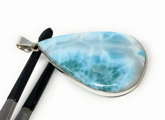 Larimar Pendant, Gemstone Pendant, Sterling Silver Pendant, Bohemian Jewelry, Natural Gemstone Pendant, 66.25mm X 31.45mm