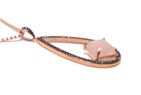 Rose Quartz Drop Pendant, 925 Sterling Silver