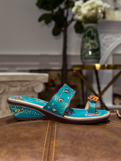 SOFFIA | Ring Toe Perforated Floral Leather Sandal