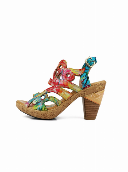 SOFFIA | Garden Print Swirl Leather Heel Sandal