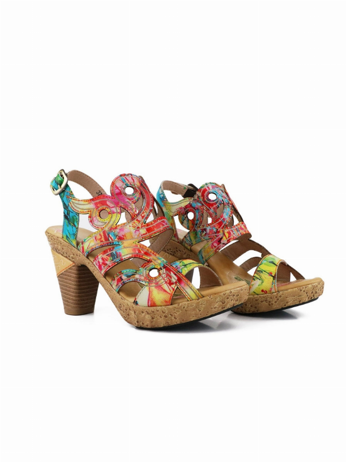 SOFFIA | Garden Print Swirl Leather Heel Sandal