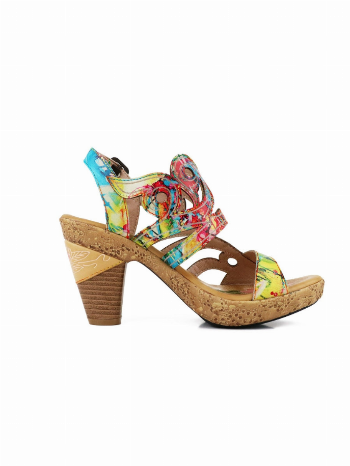 SOFFIA | Garden Print Swirl Leather Heel Sandal