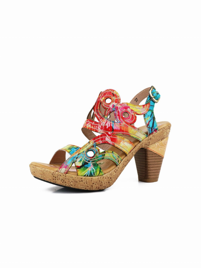 SOFFIA | Garden Print Swirl Leather Heel Sandal