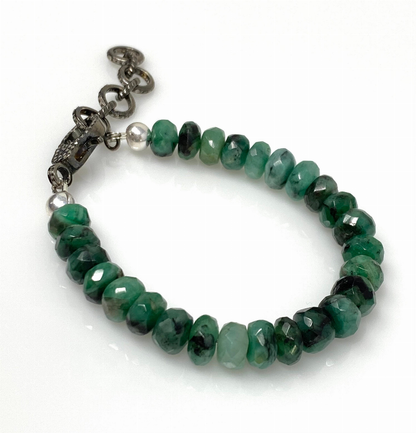 Natural Emerald Gemstone Bracelet, Pave Diamond Adjustable Bracelet, Emerald Jewelry, May Birthstone