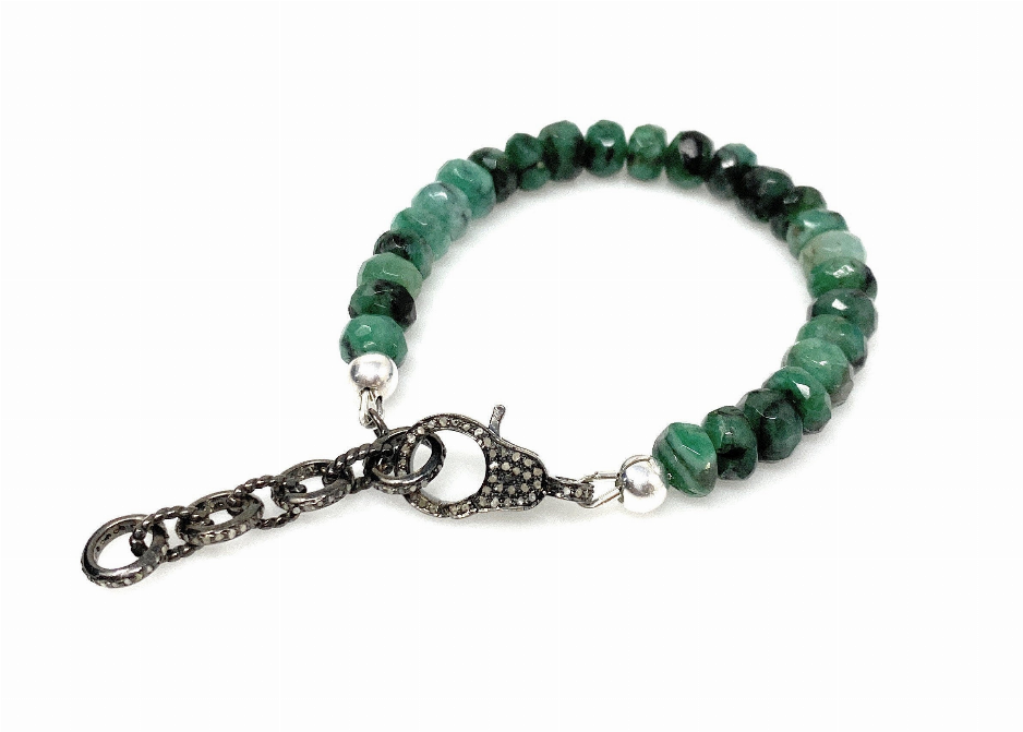 Natural Emerald Gemstone Bracelet, Pave Diamond Adjustable Bracelet, Emerald Jewelry, May Birthstone