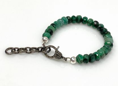 Natural Emerald Gemstone Bracelet, Pave Diamond Adjustable Bracelet, Emerald Jewelry, May Birthstone