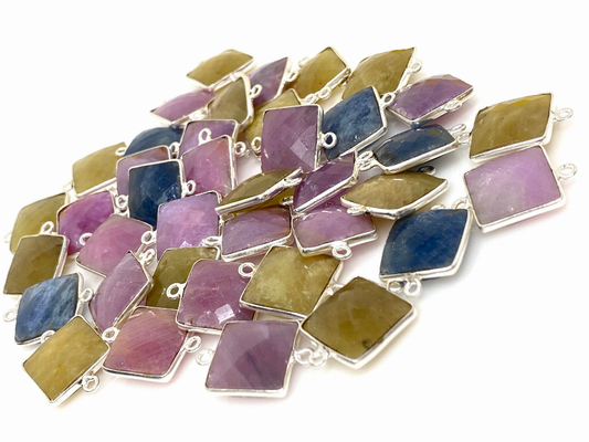 6 Piece Natural Sapphire Gemstone Connectors, Bulk Jewelry Supplies Sterling Silver Jewelry Findings, 20x14mm - 22x15mm