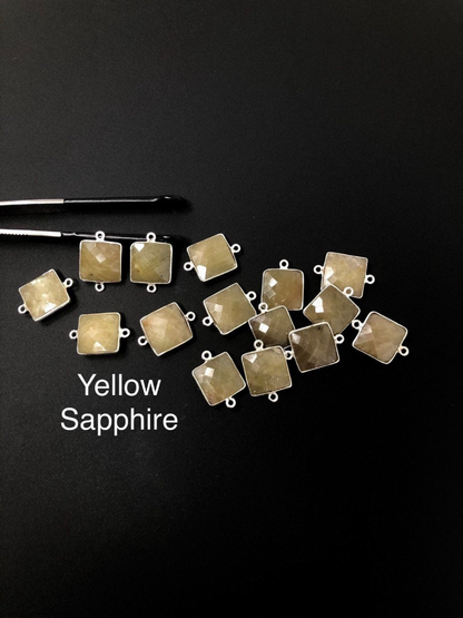 6 Piece Natural Sapphire Gemstone Connectors, Bulk Jewelry Supplies Sterling Silver Jewelry Findings, 20x14mm - 22x15mm