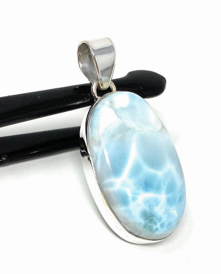 Larimar Pendant, Gemstone Pendant, Sterling Silver Pendant, Bohemian Jewelry, Natural Gemstone Pendant, 44mm X 20mm