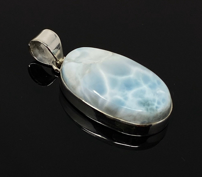 Larimar Pendant, Gemstone Pendant, Sterling Silver Pendant, Bohemian Jewelry, Natural Gemstone Pendant, 44mm X 20mm