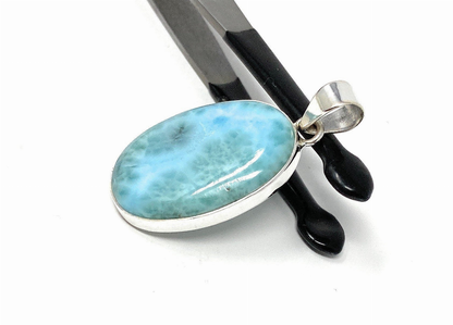 Natural Larimar Pendant, Sterling Silver Gemstone Jewelry,  DIY Pendants Jewelry Supplies, Gifts for Her, 44mm X 21mm