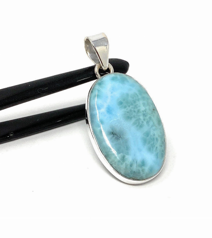 Natural Larimar Pendant, Sterling Silver Gemstone Jewelry,  DIY Pendants Jewelry Supplies, Gifts for Her, 44mm X 21mm