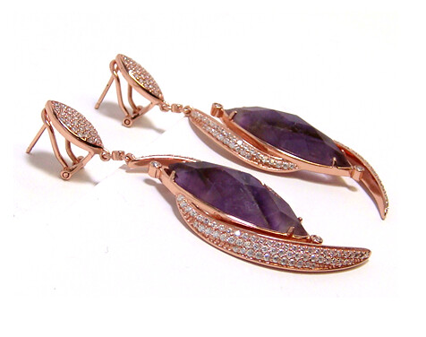 Amethyst Dangle Earrings, 925 Sterling Silver