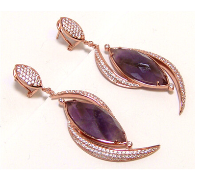 Amethyst Dangle Earrings, 925 Sterling Silver