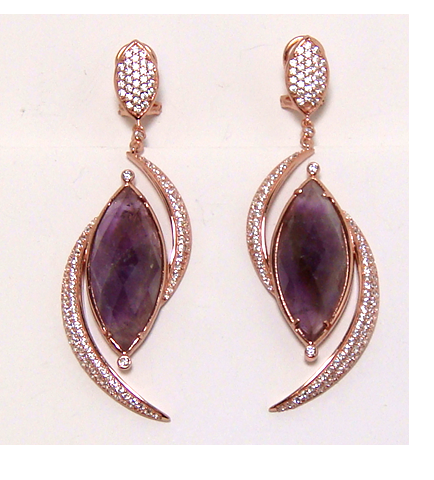 Amethyst Dangle Earrings, 925 Sterling Silver