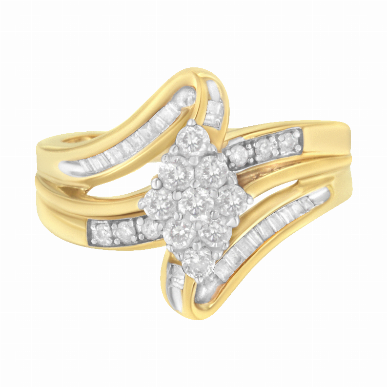 10 Karat Yellow Gold 1/2 Carat Total Weight Diamond Cluster Cocktail Ring