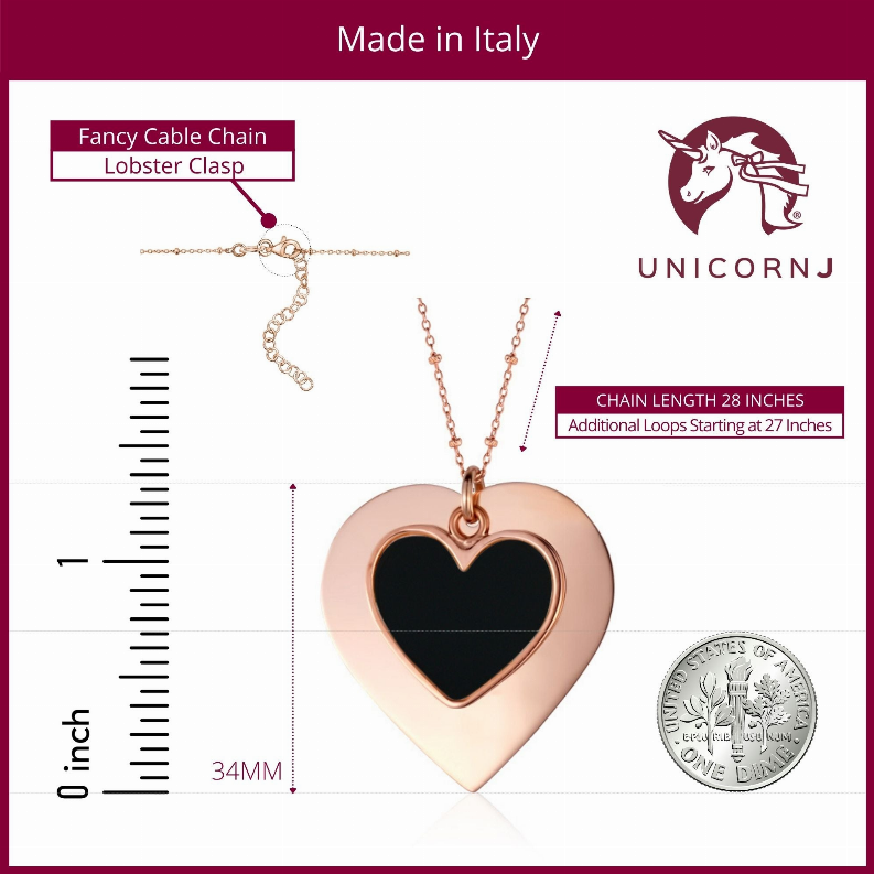 Sterling Silver Large Layered Double Heart Pendant Necklace Rose Gold Plated