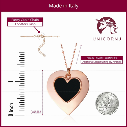 Sterling Silver Large Layered Double Heart Pendant Necklace Rose Gold Plated