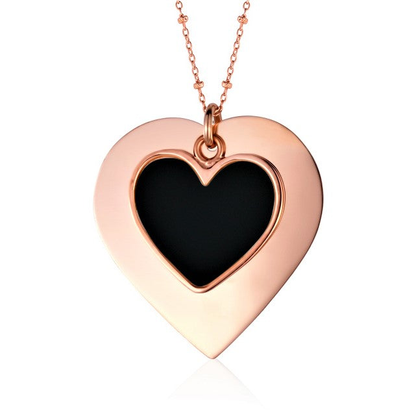 Sterling Silver Large Layered Double Heart Pendant Necklace Rose Gold Plated