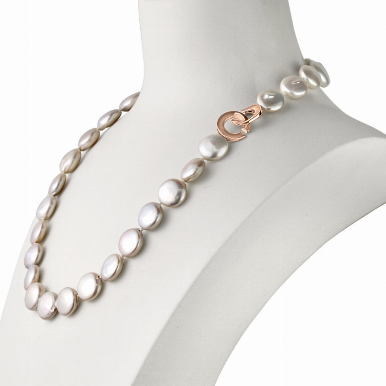 MASSETE White Coin Freshwater Cultured Pearl Necklace for Women Sterling Silver Clasp Modern