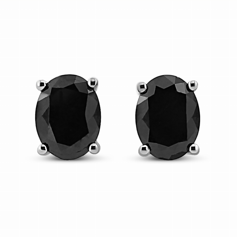 .925 Sterling Silver 4.0 Carat Total Weight Prong Set Treated Blac Karat Oval Diamond Stud Earring