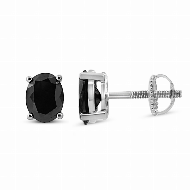 .925 Sterling Silver 4.0 Carat Total Weight Prong Set Treated Blac Karat Oval Diamond Stud Earring