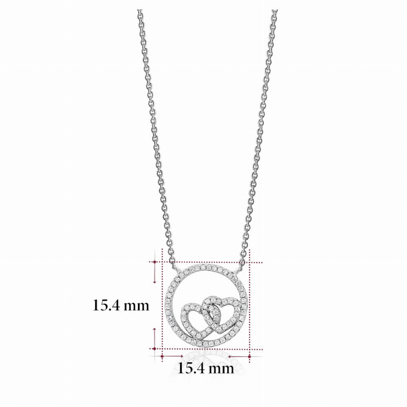 Sterling Silver Necklace Pendant for Girls Circle and Double Heart with Simulated Diamonds