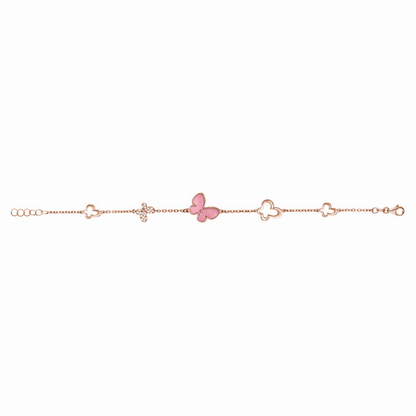 14K Rose Gold Butterfly Bracelet with Pink Mother of Pearl and Simulated Diamonds Italy