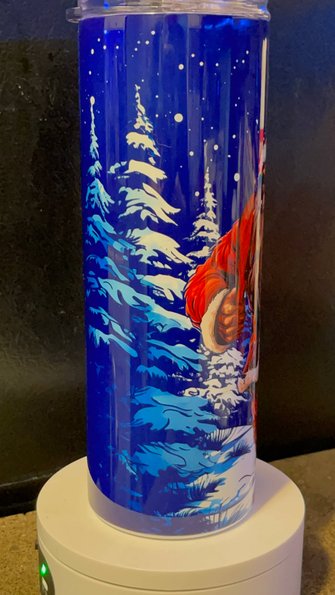 Santa Squatch Christmas scene tumbler