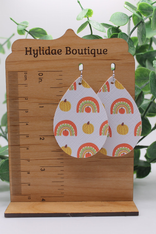 Pumpkin Rainbows || Teardrop Faux Leather Earrings || Hypoallergenic