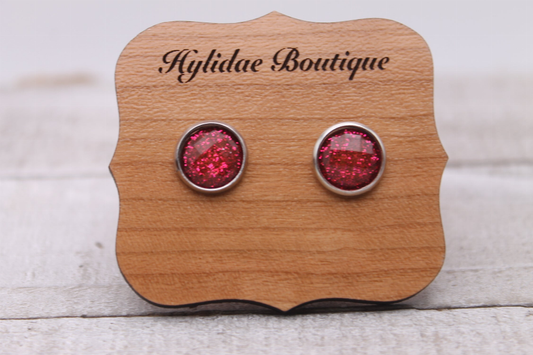 Magenta Glitter  Stud Earrings Mini **Great For Youths**