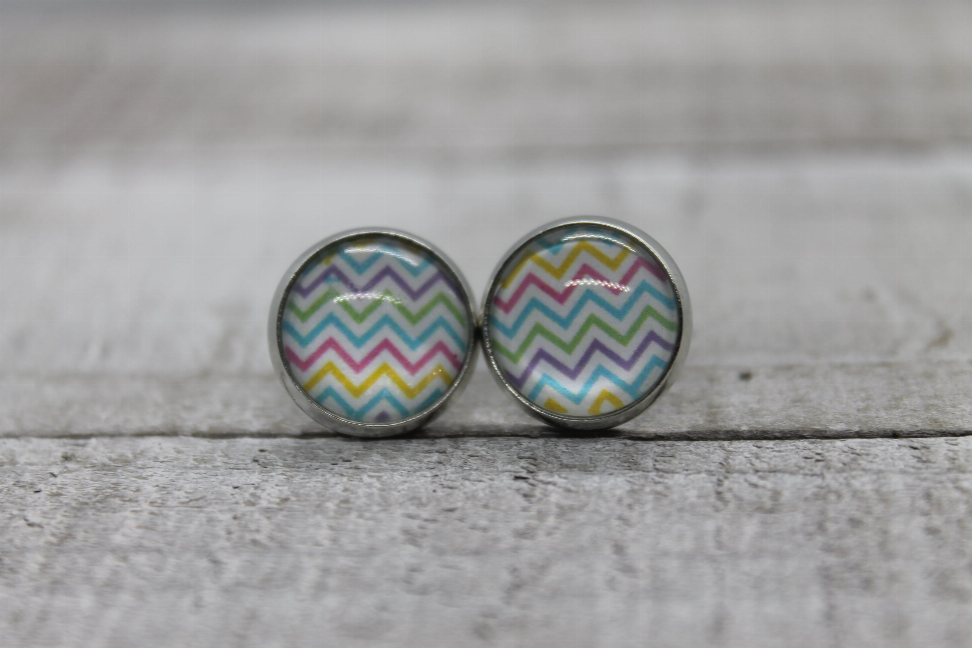 Spring Chevron  Glass Stud Earrings