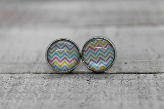 Spring Chevron  Glass Stud Earrings