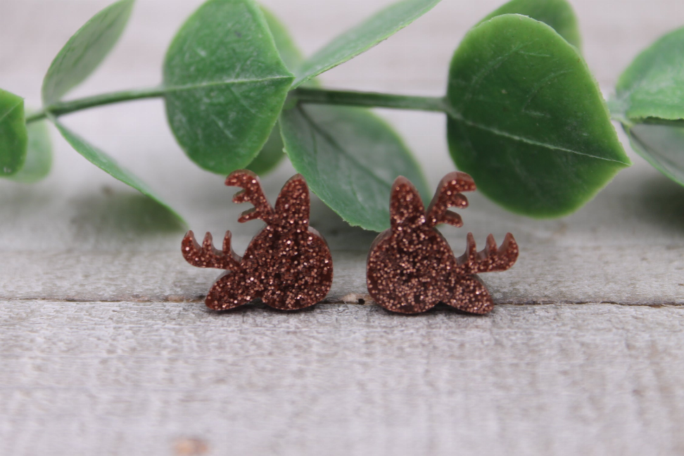 Glitter Brown Deer Stud Earrings